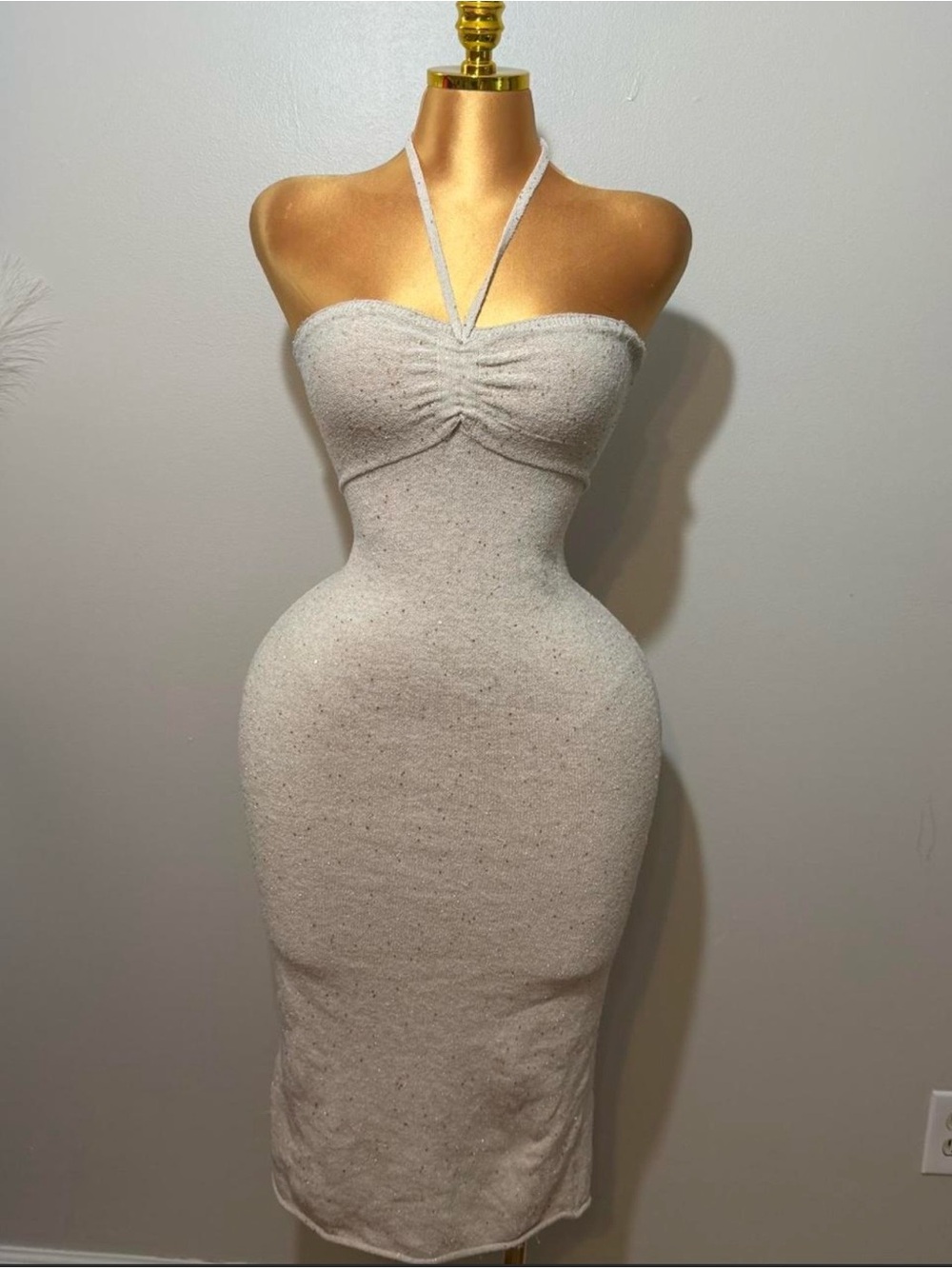 wild fable Strapless Halter Midi Dress in Oatmeal